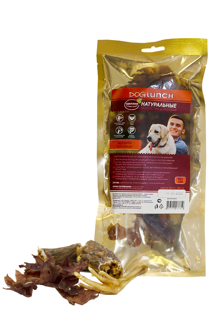 

Лакомство для собак DogLunch Ассорти из птицы, 100г, Ассорти из птицы 100г
