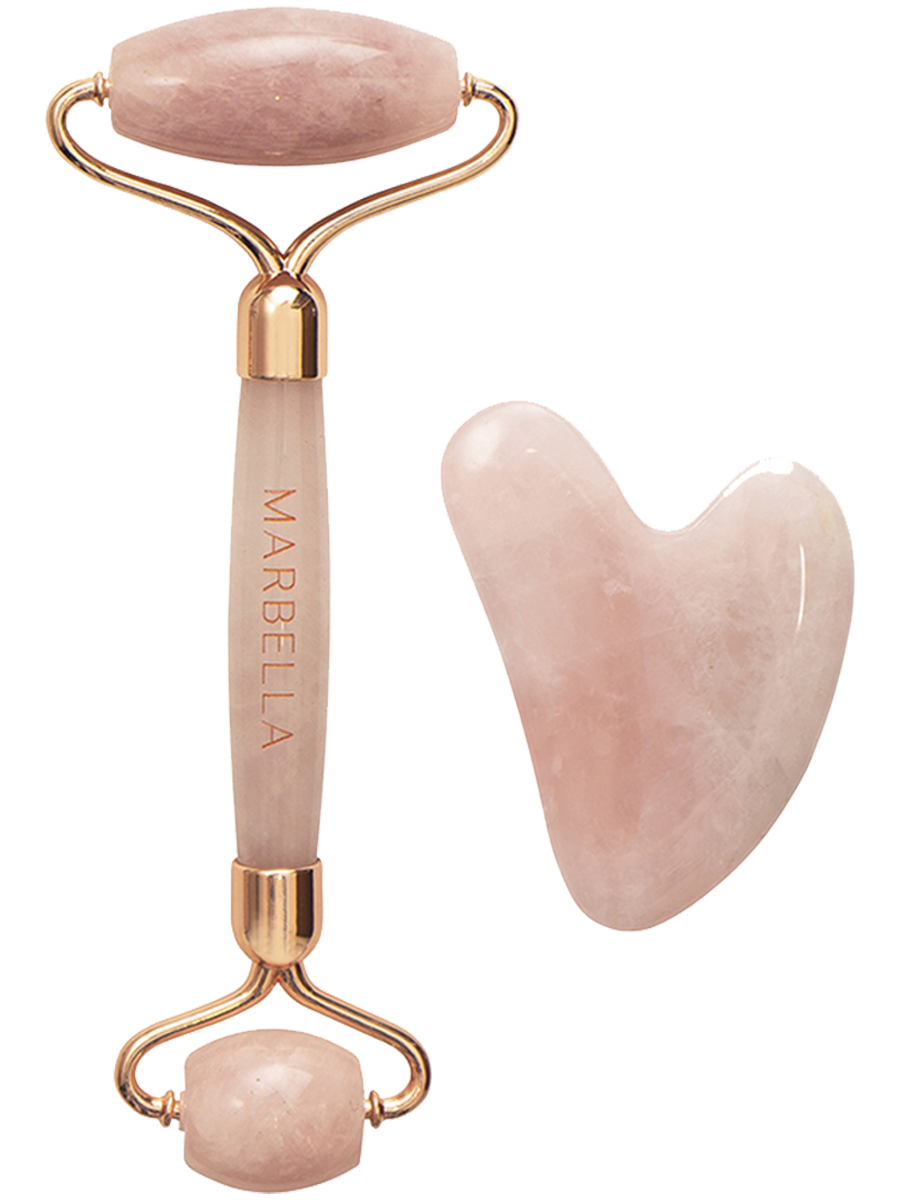 Набор для лица MARBELLA роллер-массажер, скребок сердце из розового кварца 27шт набор для губ подводка карандаш профессиональный деревянный макияж водонепроницаемый длительный