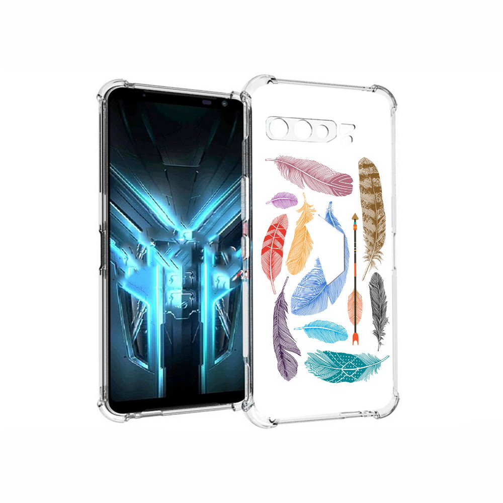 

Чехол MyPads Tocco для Asus ROG Phone 3 разноцветные перья, Прозрачный, Tocco