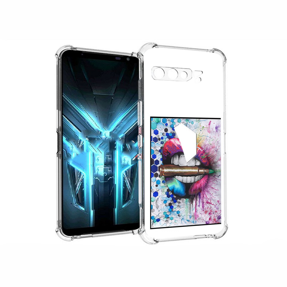 

Чехол MyPads Tocco для Asus ROG Phone 3 разноцветные губы с пулей, Прозрачный, Tocco