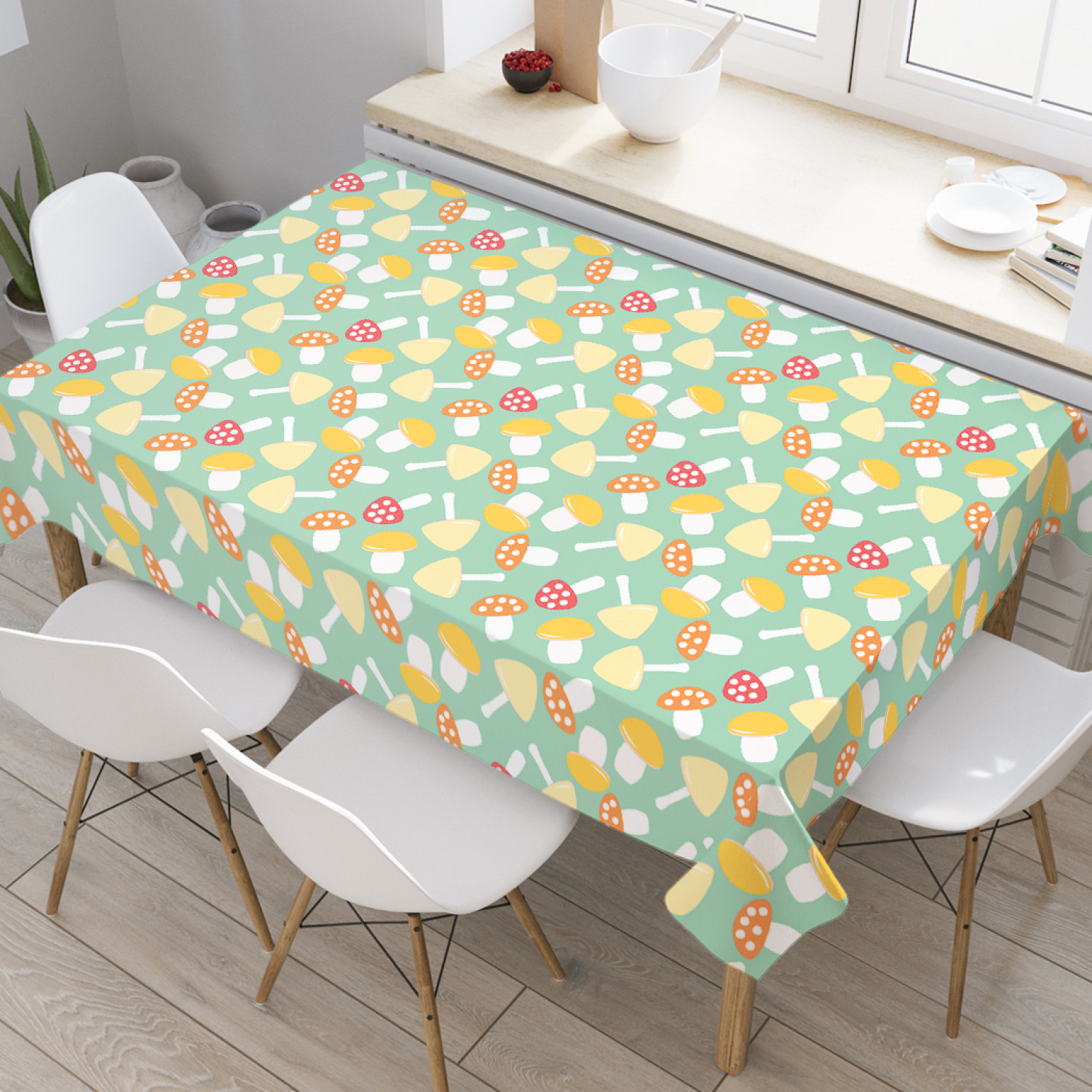 

Скатерть прямоугольная JoyArty "Красочные мухоморы" из оксфорда, 120x145см, Голубой, Красочные мухоморы