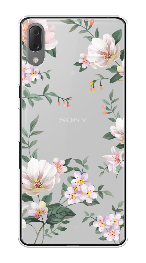 

Чехол на Sony Xperia L3 "Beautiful white flowers", Бежевый;зеленый, 54450-1
