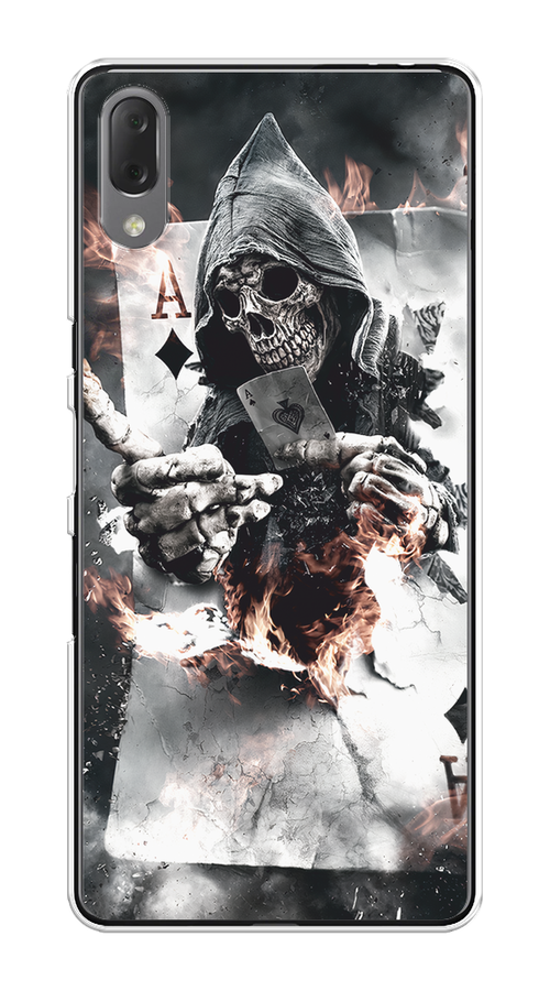 

Чехол на Sony Xperia L3 "Карты черепа в капюшоне", Белый;серый, 54450-1