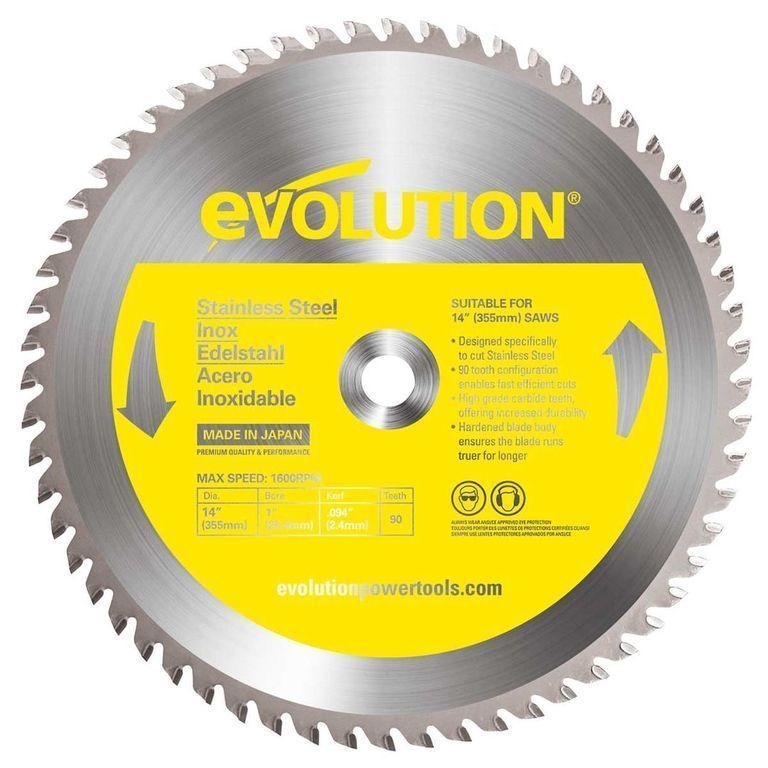 Диск пильный EVOLUTION 90TBLADE 355х2,4х25,4х90 по нержавеющей стали. диск пильный evolution evoblade355ts 355х2 4х25 4х90 по тонкой стали