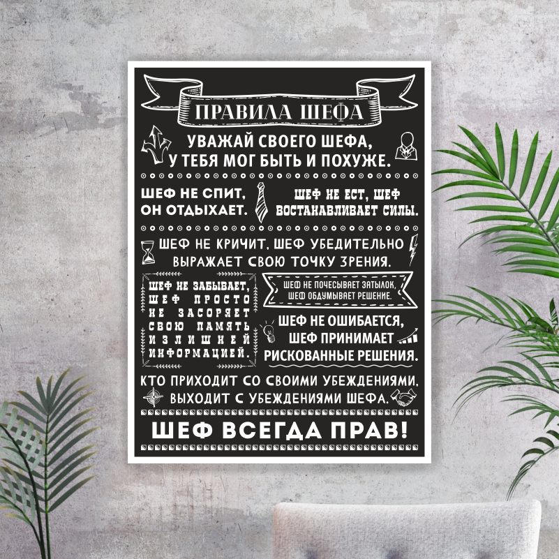 

Постер на стену ПолиЦентр Правила Шефа 50х70 см, ПравилаШефаЧерн