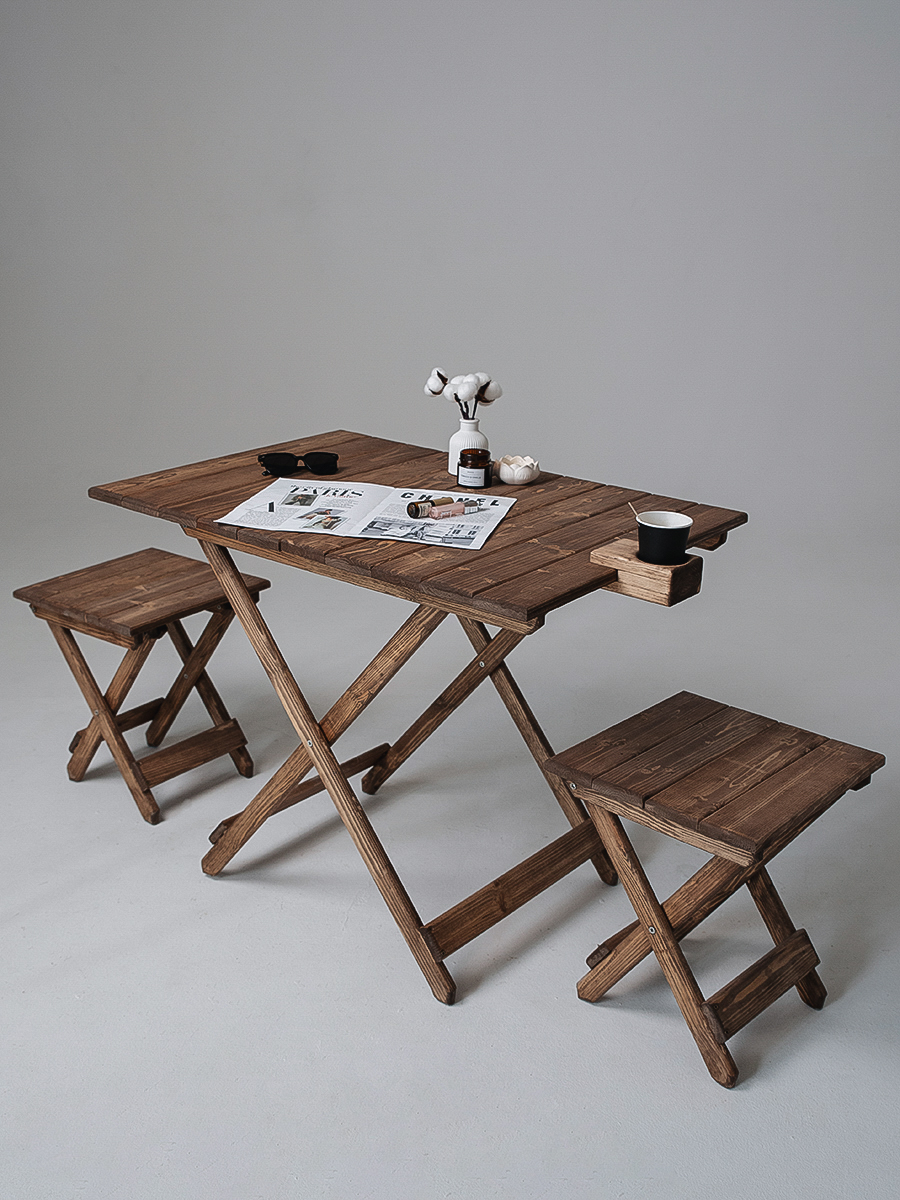 Комплект деревянный стол и табуретки для бани и дачи SOGO SKLSTOLTAB2-DYB