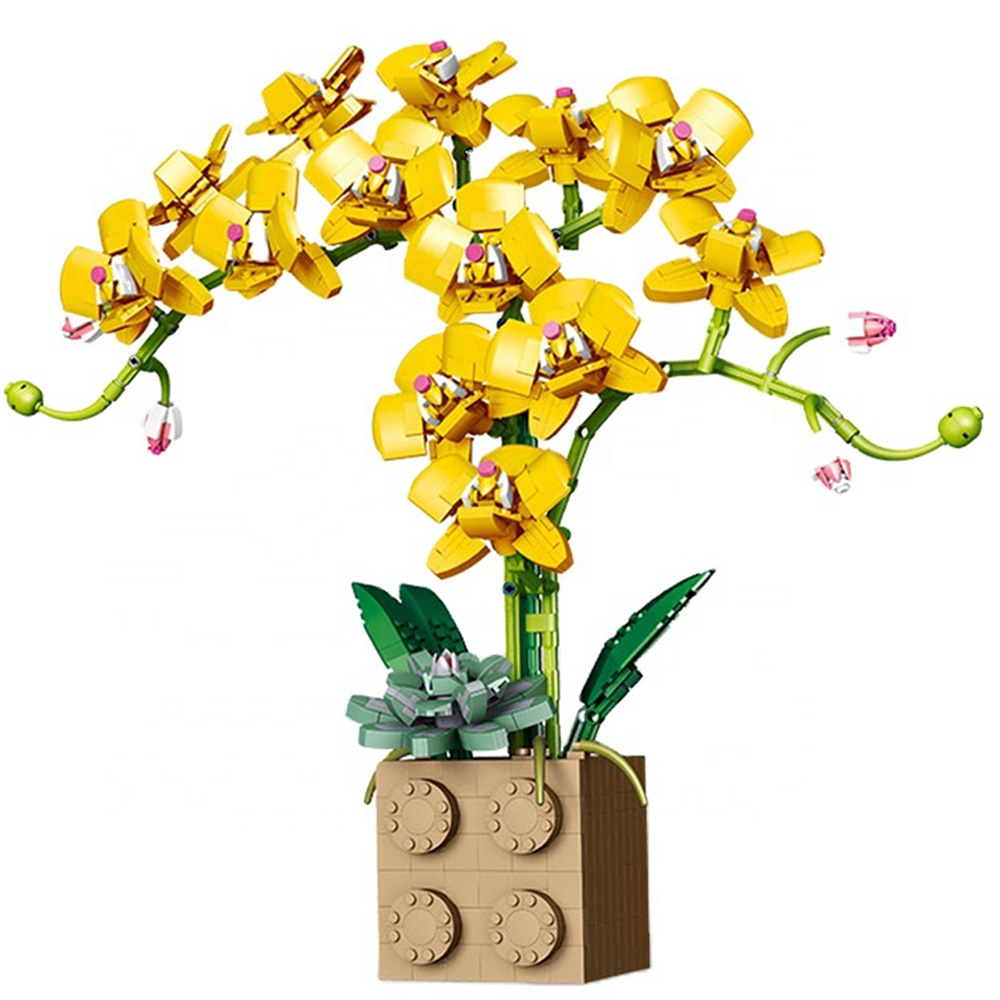 фото Конструктор igrape цветы, орхидея в горшке, желтая, 1369 деталей