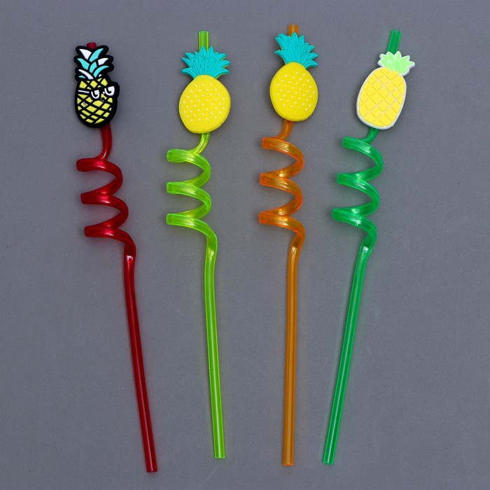 фото Трубочки для коктейля «ананасы», набор, 4 шт., цвет микс страна карнавалия