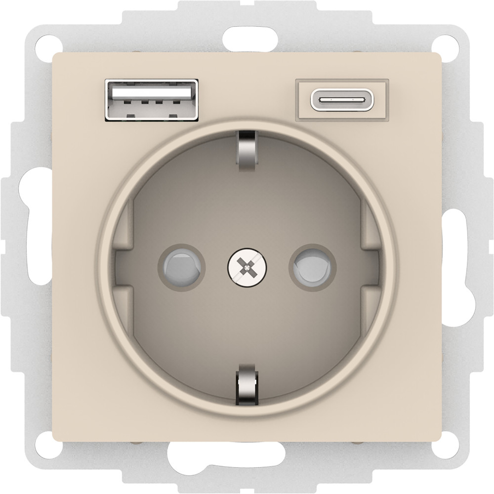 фото Se atlasdesign бежевый розетка 16а с usb a+c (5в/2,4а/3 а, 2х5в/1,5а), мех schneider electric