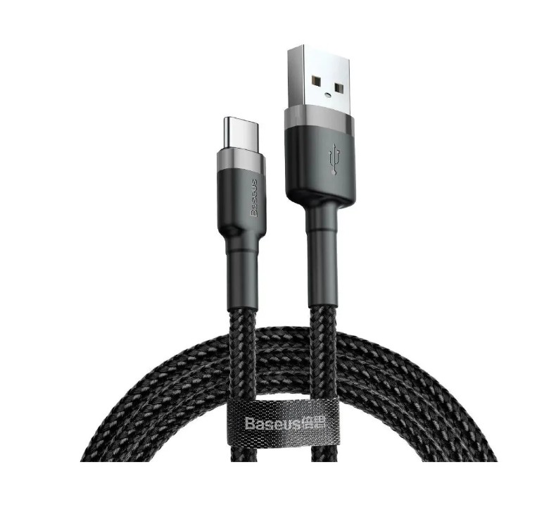 Кабель USB Type-C 2M 2A Cafule Cable Baseus серый с черным CATKLF-CG1 (IS792391)
