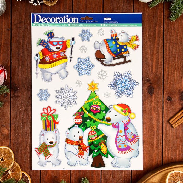 

Наклейки на окна Новогодние белые мишки, 41 х 29 см