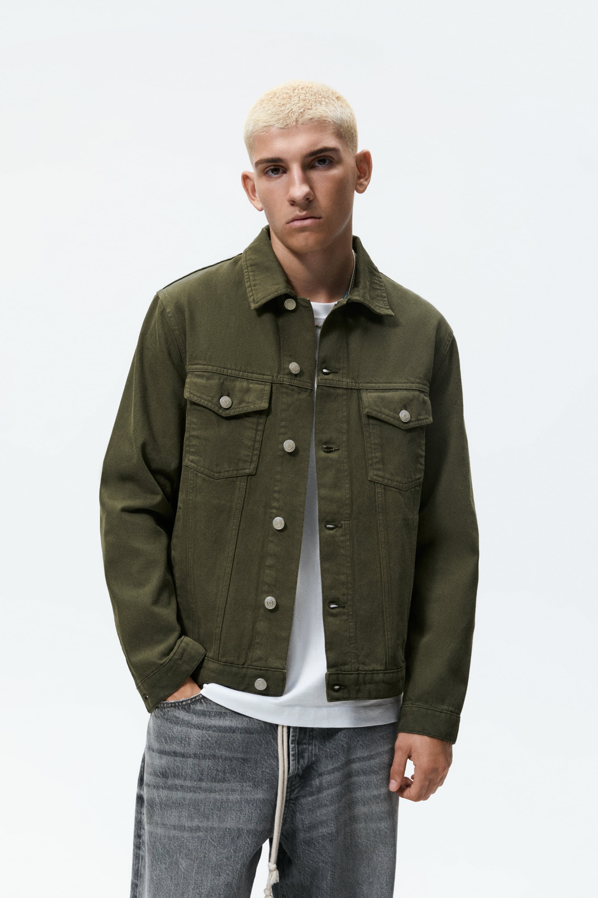 

Джинсовая куртка мужская ZARA 07446300 хаки S (доставка из-за рубежа), 07446300