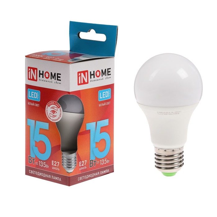 INhome Лампа светодиодная IN HOME LED-A60-VC, Е27, 15 Вт, 230 В, 4000 К, 1350 Лм