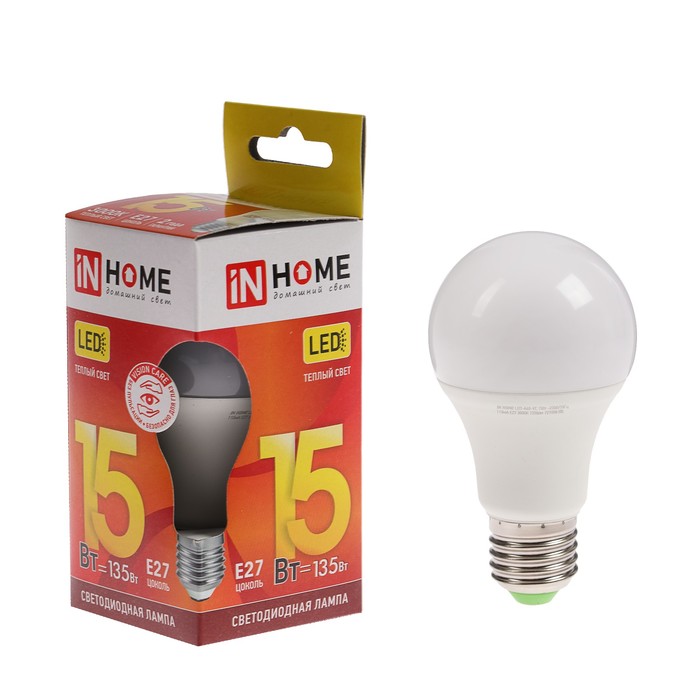 

INhome Лампа светодиодная IN HOME LED-A60-VC, Е27, 15 Вт, 230 В, 3000 К, 1350 Лм