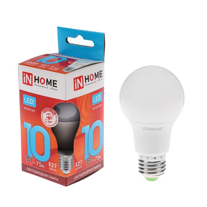 

INhome Лампа светодиодная IN HOME LED-A60-VC, Е27, 10 Вт, 230 В, 4000 К, 900 Лм