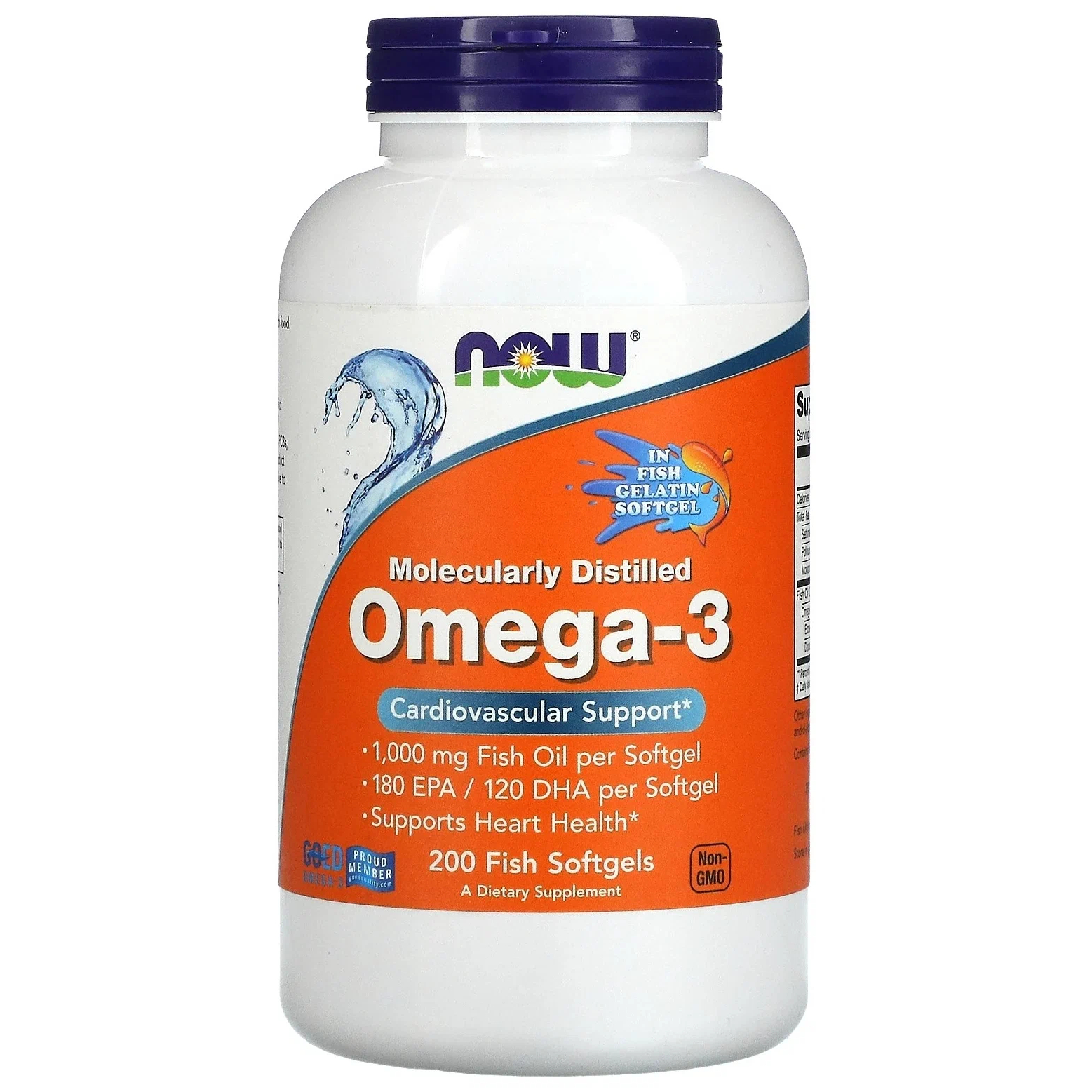 Жирные кислоты NOW Omega-3 1000 mg  Fish Gelatin капсулы 200 шт.