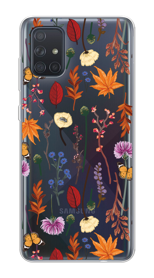 

Чехол на Samsung Galaxy A71 4G "Orange Purple flowers", Оранжевый;красный;розовый;желтый;прозрачный, 29050-1