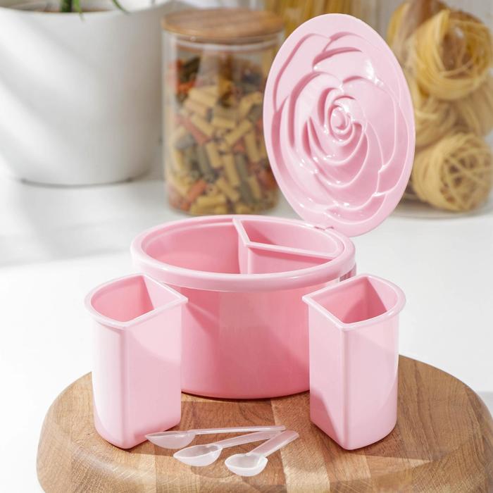 

Банка для сыпучих продуктов, 3 отсека с ложками, 14,5×9 см, цвет МИКС