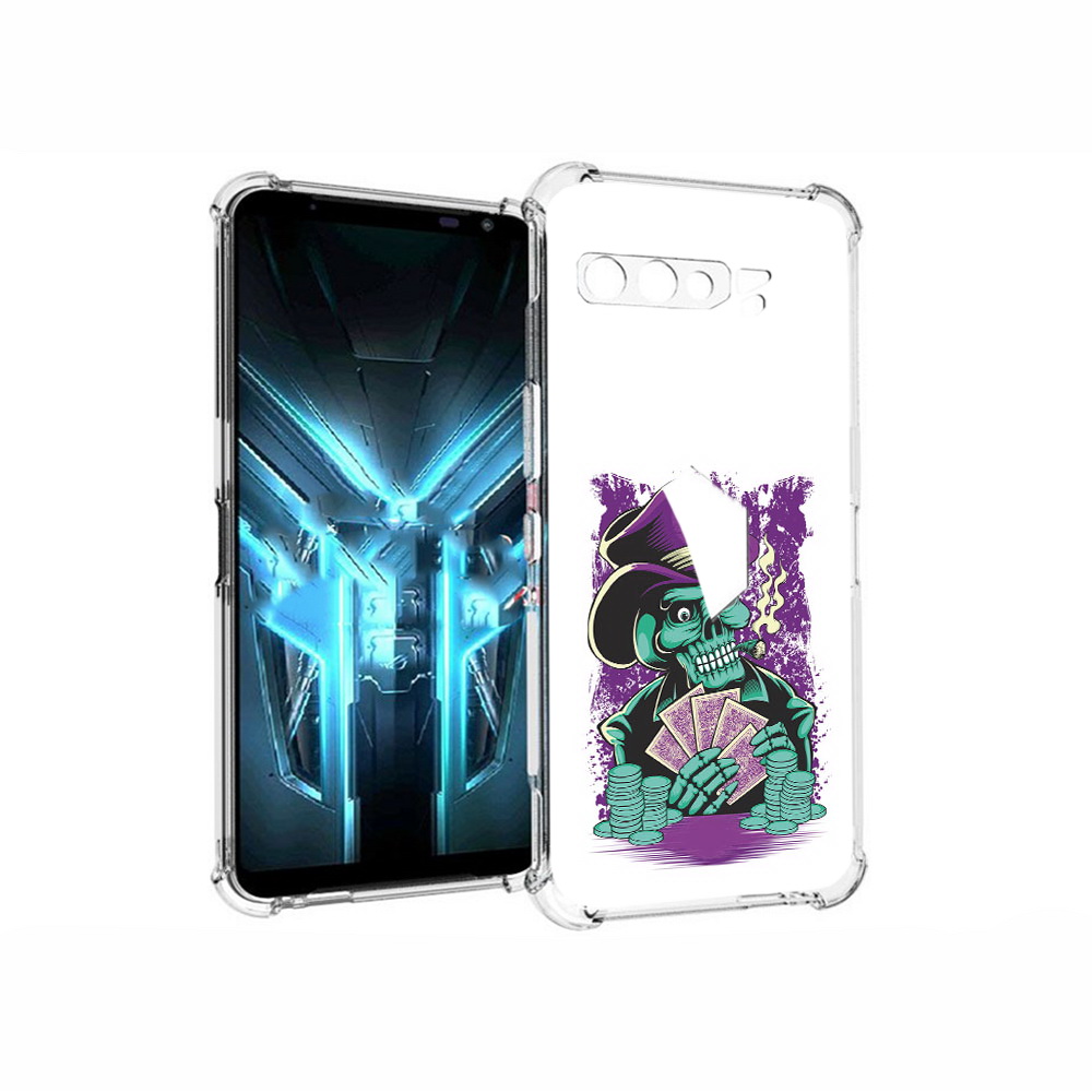 

Чехол MyPads Tocco для Asus ROG Phone 3 зеленый череп с картами, Прозрачный, Tocco