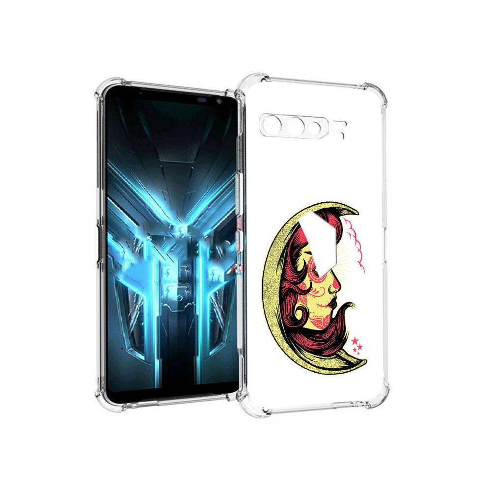 

Чехол MyPads Tocco для Asus ROG Phone 3 желтый полумесяц с лицом девушки, Прозрачный, Tocco