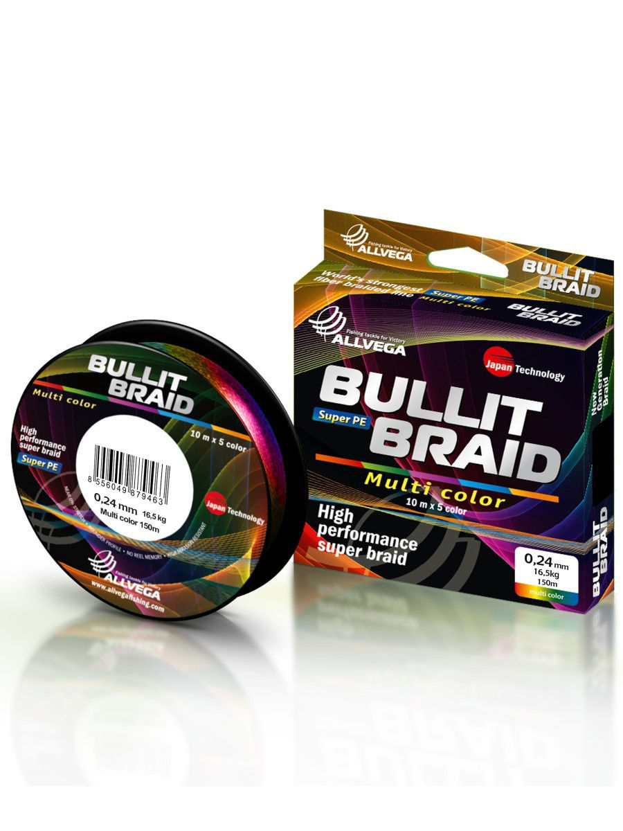 

Шнур плетёный Allvega Bullit Braid 150 м, мультиколор, 16,5 кг, Разноцветный
