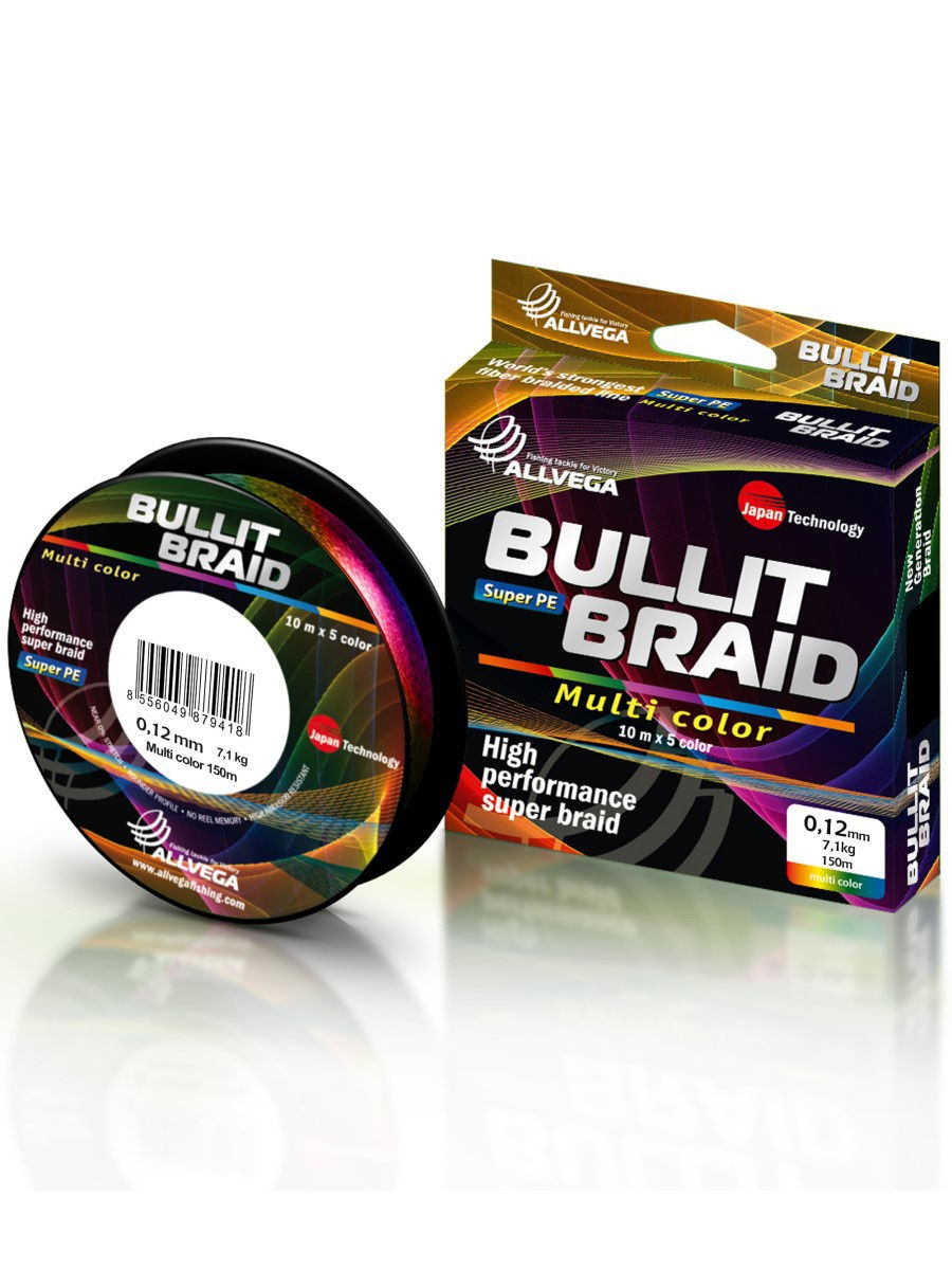 

Шнур плетёный Allvega Bullit Braid 150 м, мультиколор, 7,1 кг, Разноцветный