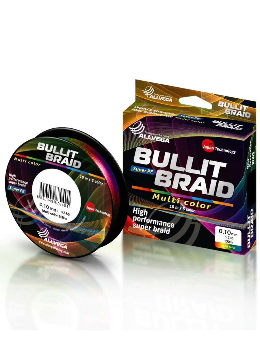 

Шнур плетёный Allvega Bullit Braid 150 м, мультиколор, 5,5 кг, Разноцветный