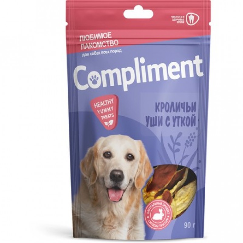 

Лакомство Compliment для собак, уши кроличьи, с мясом утки, 90 г
