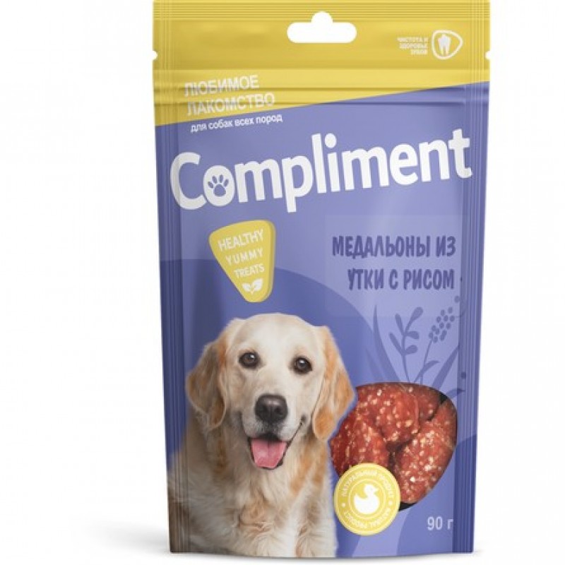 

Лакомство Compliment для собак, медальоны из утки, с рисом, 90 г