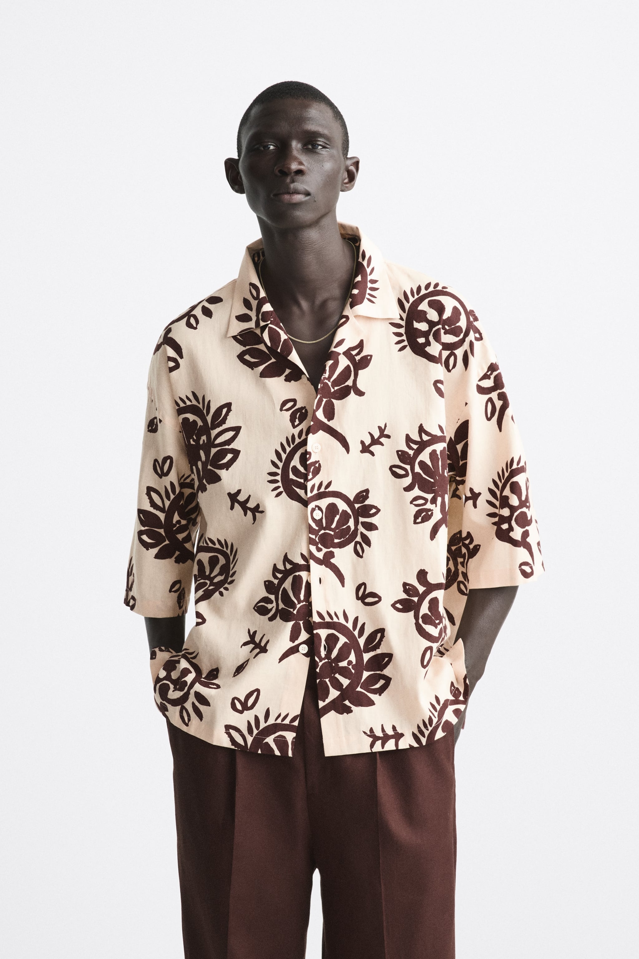 

Рубашка мужская ZARA 04385890 бежевая M (доставка из-за рубежа), Бежевый, 04385890