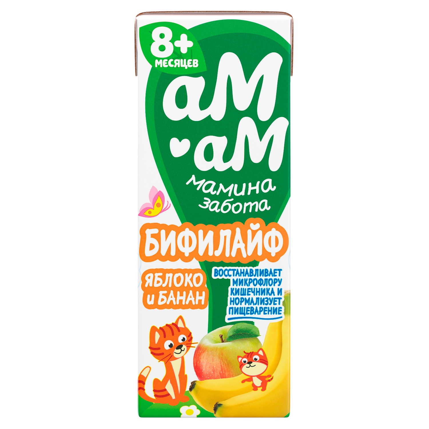 Бифилайф кисломолочный Ам-Ам мамина забота Яблоко-Банан 2,5%, 210 г, БЗМЖ