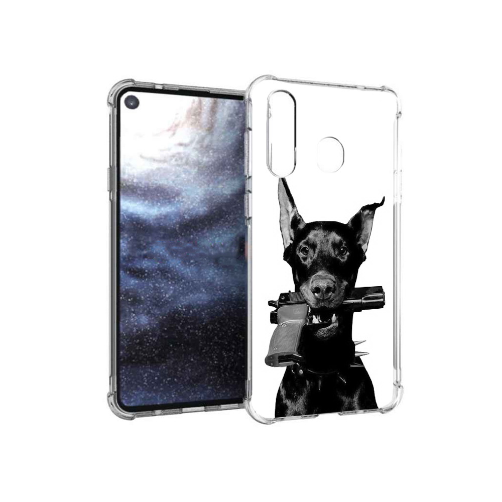 

Чехол MyPads Tocco для Samsung Galaxy A8s доберман с пистолетом (PT124633.501.331), Прозрачный, Tocco