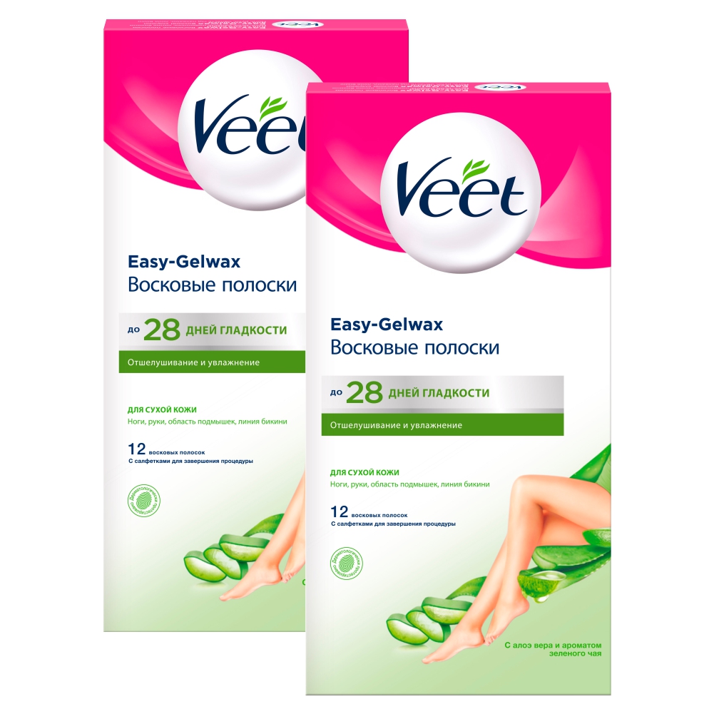 Комплект Восковые полоски Veet для сухой кожи Easy Gel-wax 12 шт уп х 2 шт