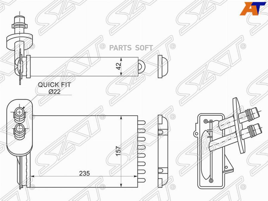 

SAT Радиатор отопителя салона VOLKSWAGEN PASSAT 88-96/CADDY 95-03/BEETLE 98-04/GOLF 83-05/