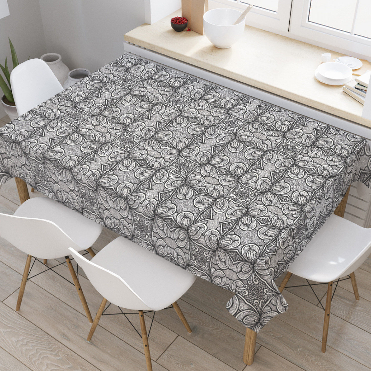 

Скатерть прямоугольная JoyArty "Ботанический зентангл" из оксфорда, 120x145см, Серый, Ботанический зентангл