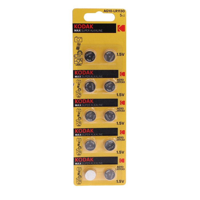 

Батарейка алкалиновая Kodak, AG10 (G10, 389, LR1130, LR54)-10BL, 1.5В, блистер, 10 шт.