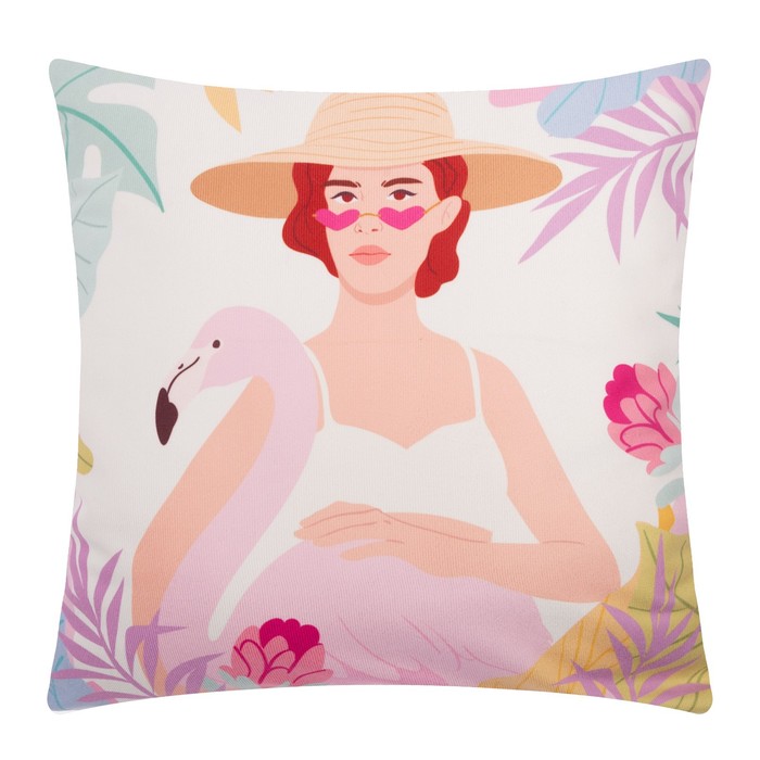 фото Чехол на подушку этель "девушка с фламинго" 40х40 см, 100% п/э, велюр