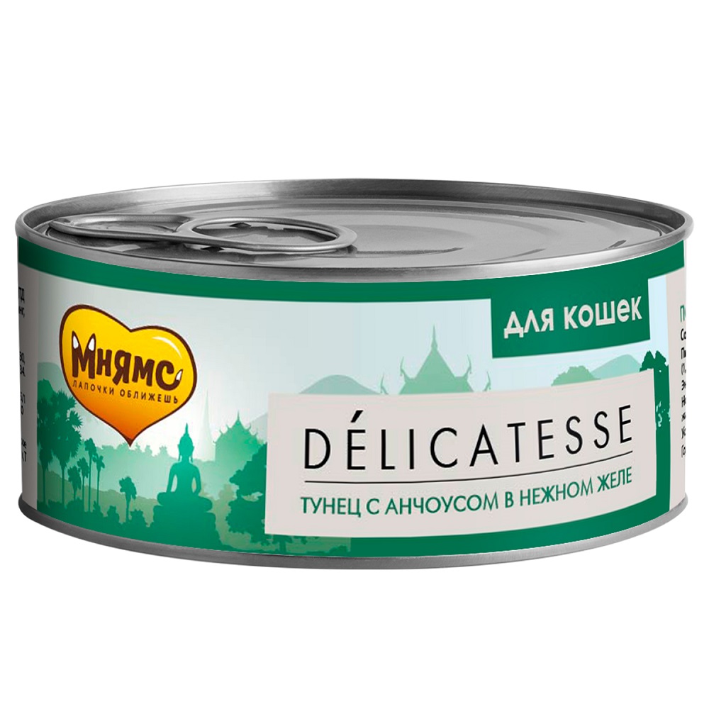 

Консервы для кошек Мнямс Delicatesse, тунец, анчоусы, в нежном желе, 12шт по 70г, Деликатес