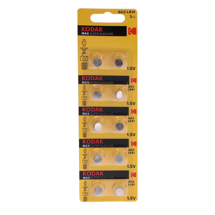 

Батарейка алкалиновая Kodak, AG3 (G3, 392, LR736, LR41)-10BL, 1.5В, блистер, 10 шт.