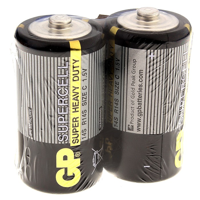 

Батарейка солевая GP Supercell Super Heavy Duty, C, 14S / R14, 1.5В, спайка, 2 шт.