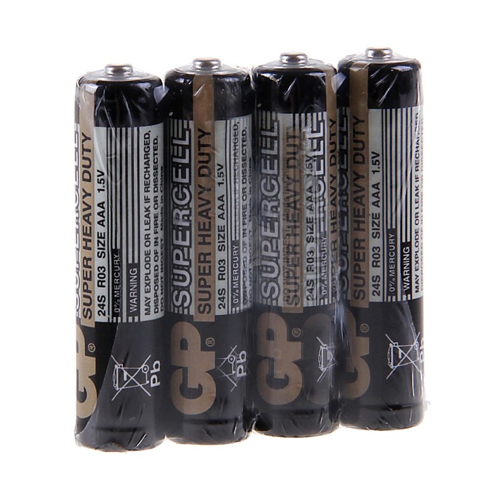 

Батарейка солевая GP Supercell Super Heavy Duty, AAA, R03-4S, 1.5В, спайка, 4 шт.