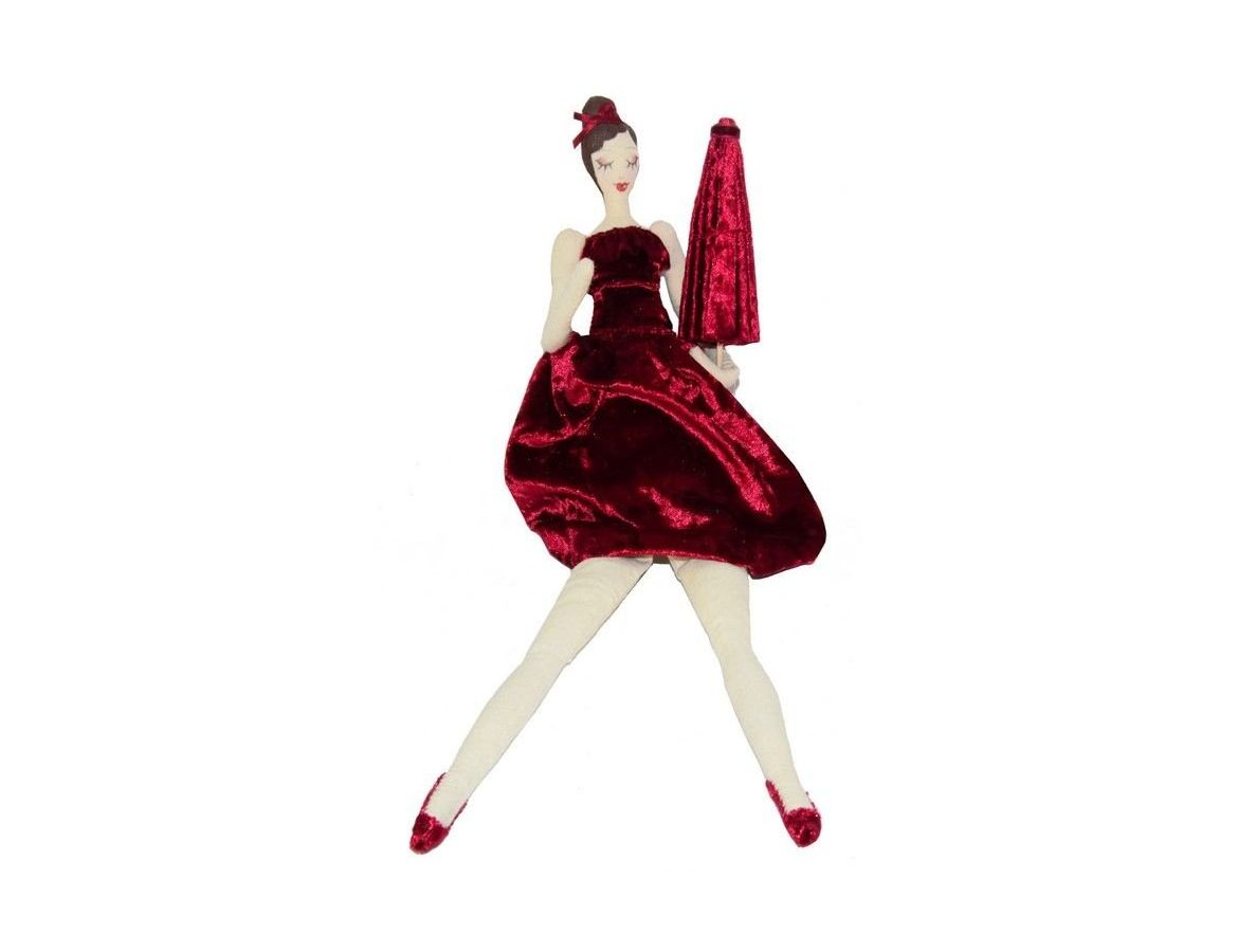 Декоративная кукла СЕНЬОРИТА С ЗОНТИКОМ, текстиль, красная, 45 см, Due Esse Christmas