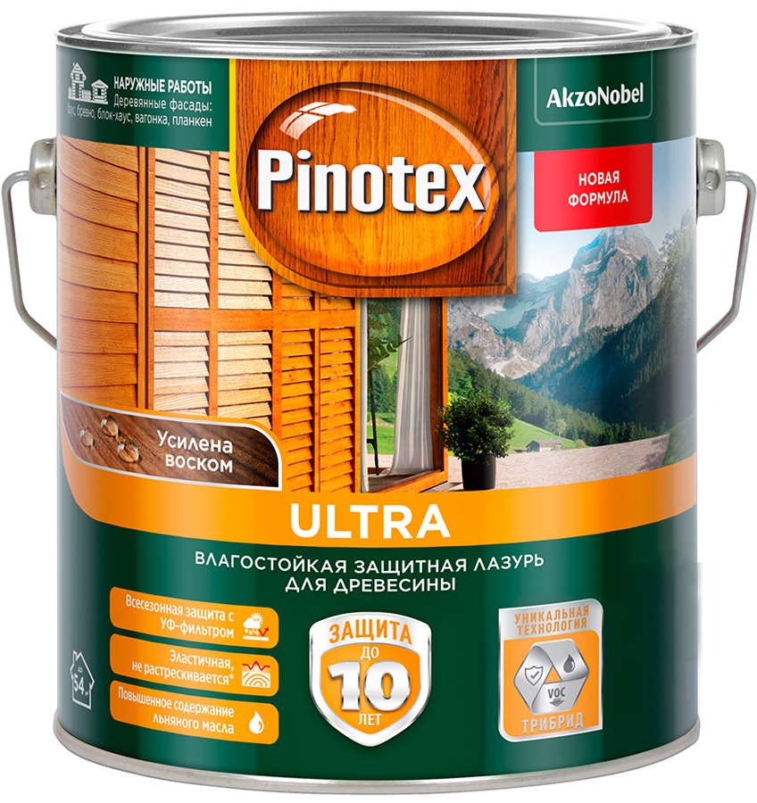 

PINOTEX Ultra влагостойкая лазурь по дереву калужница (2,7л)