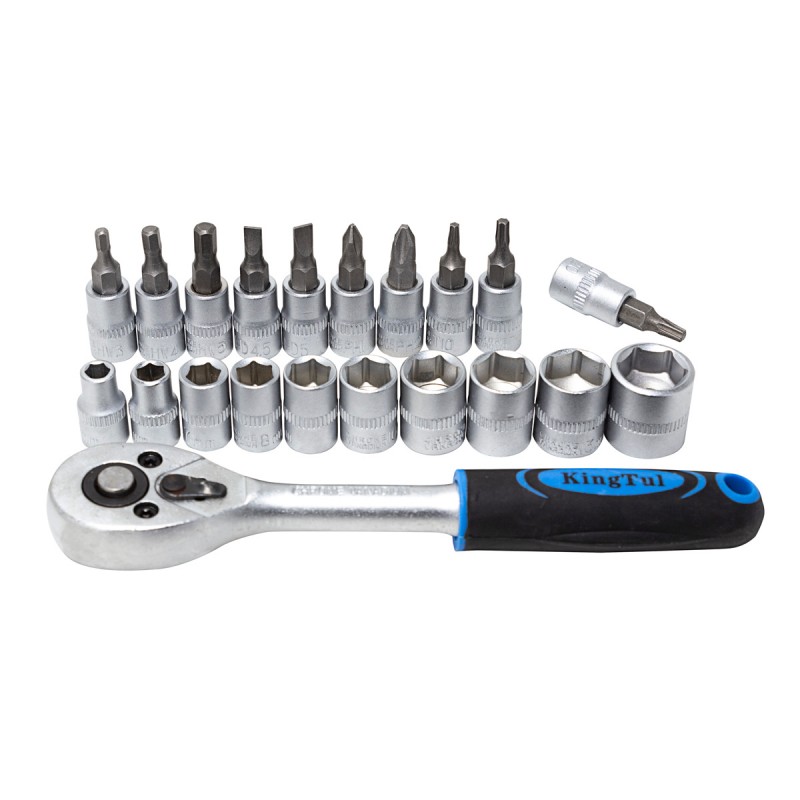 

Набор головок и головок-бит с трещоткой KINGTUL KT422 22пр. 1/4" (5-14мм, 6-гран.), KT422