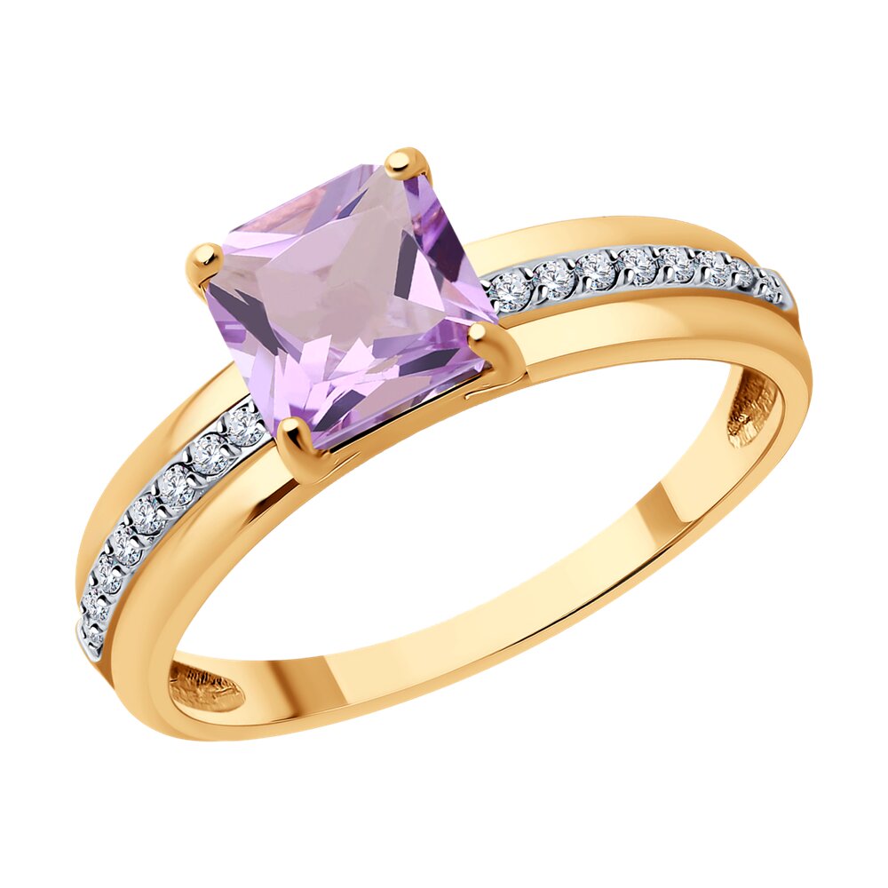 

Кольцо из красного золота р. , Diamant 51-310-01729-2, фианит/аметист, 51-310-01729-2