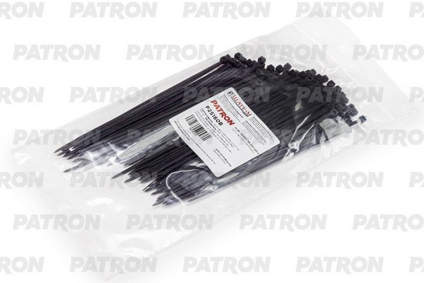 Комплект пластиковых хомутов 2.5 х 160 мм, 100 шт, нейлон, черные PATRON P25160B