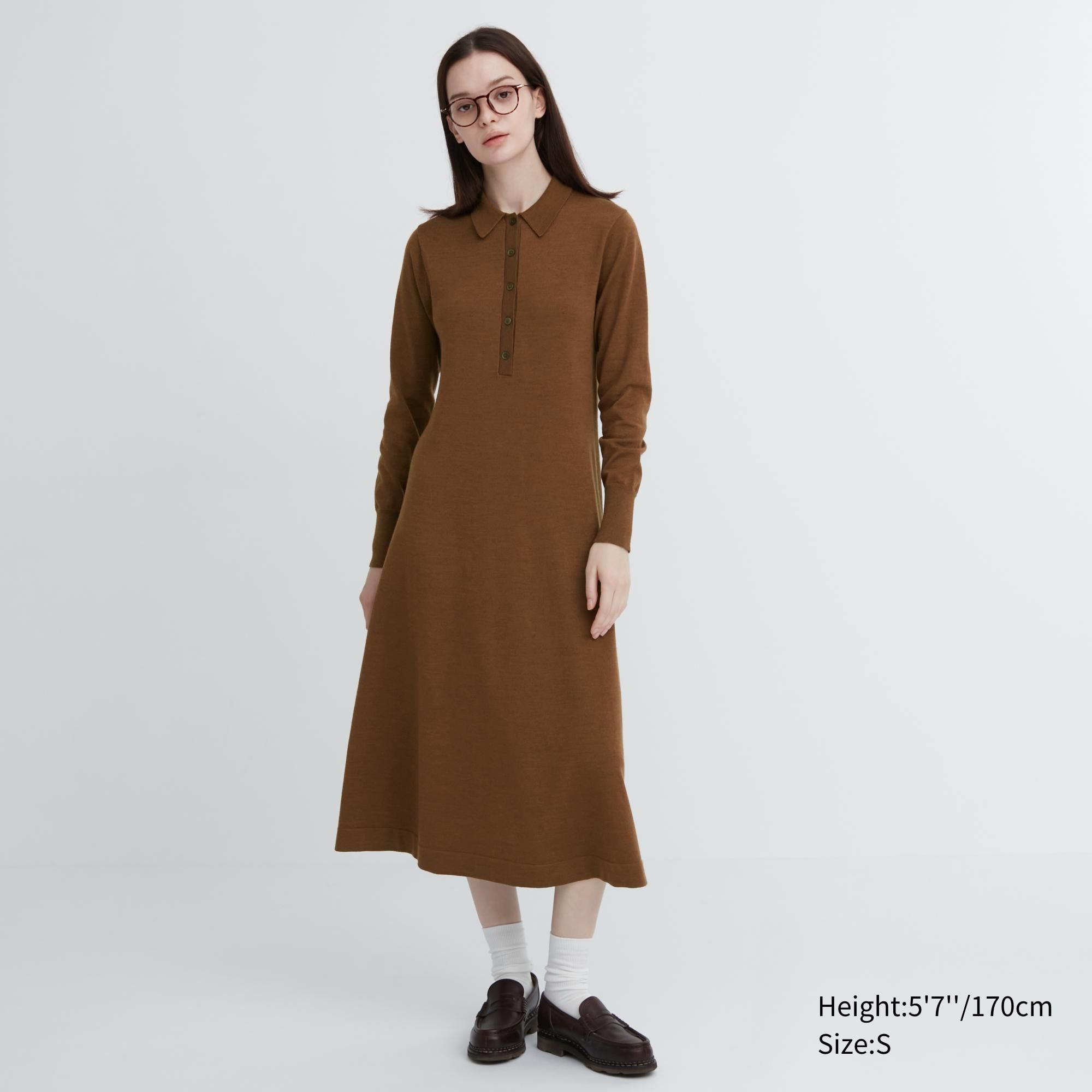 Платье женское UNIQLO 460611 коричневое S