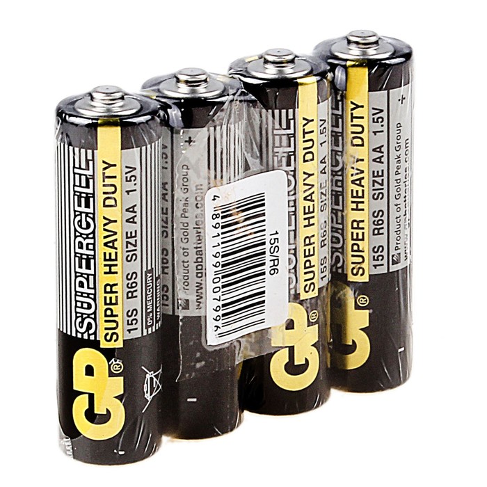 фото Батарейка солевая gp supercell super heavy duty, aa, r6-4s, 1.5в, спайка, 4 шт.