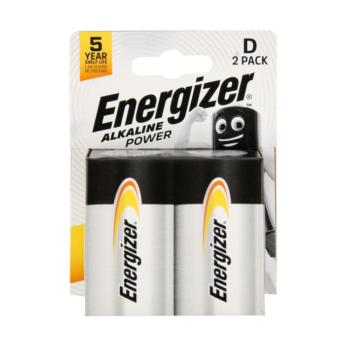 

Батарейка алкалиновая Energizer +PowerSeal, D, LR20-2BL, 1.5В, блистер, 2 шт.