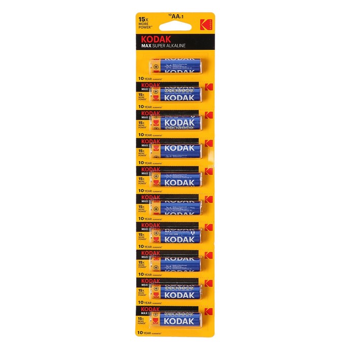 

Батарейка алкалиновая Kodak Max, AA, LR6-10BL, 1.5В, отрывной блистер, 10 шт.